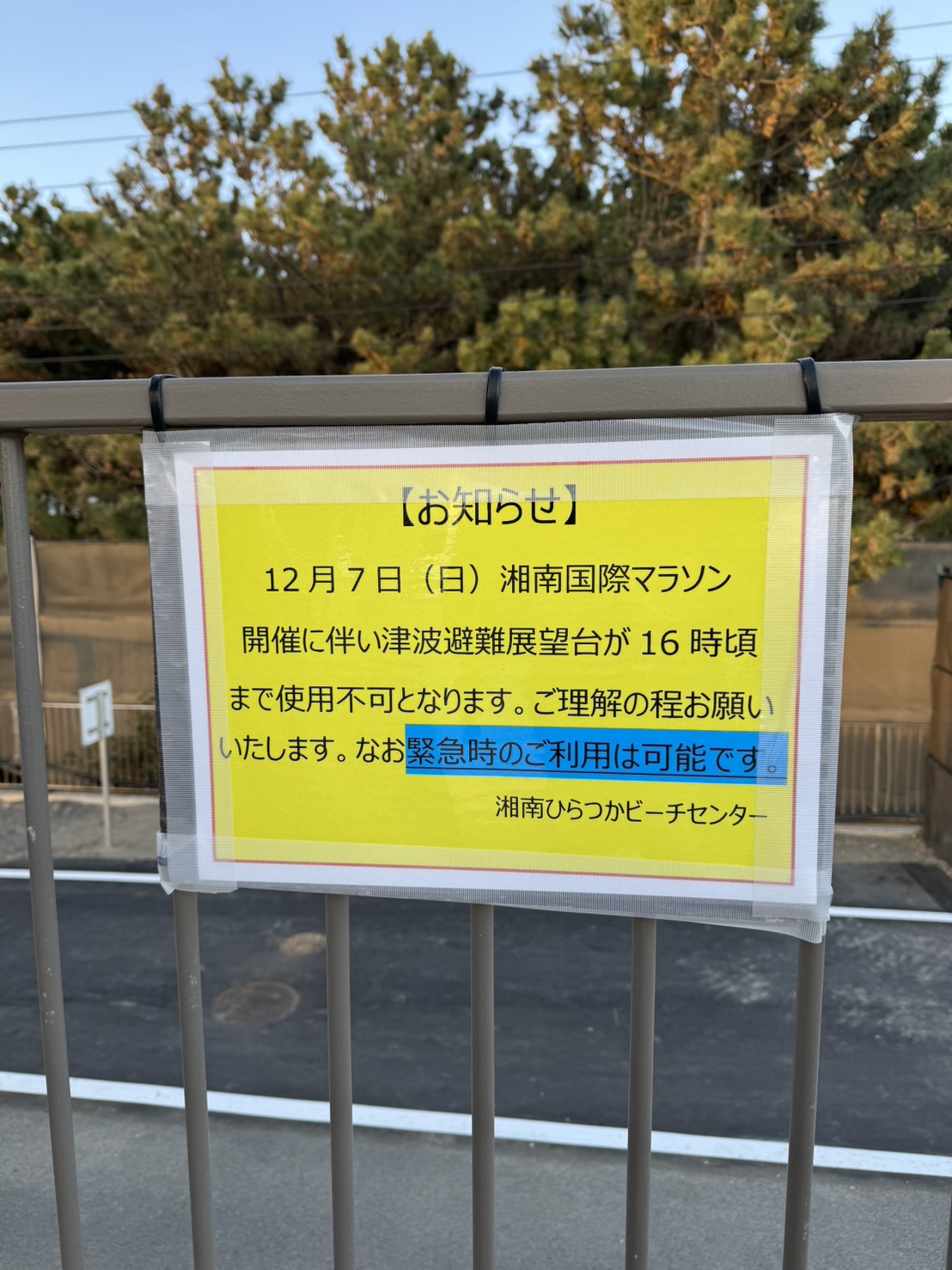 湘南国際マラソン開催に伴うお知らせ